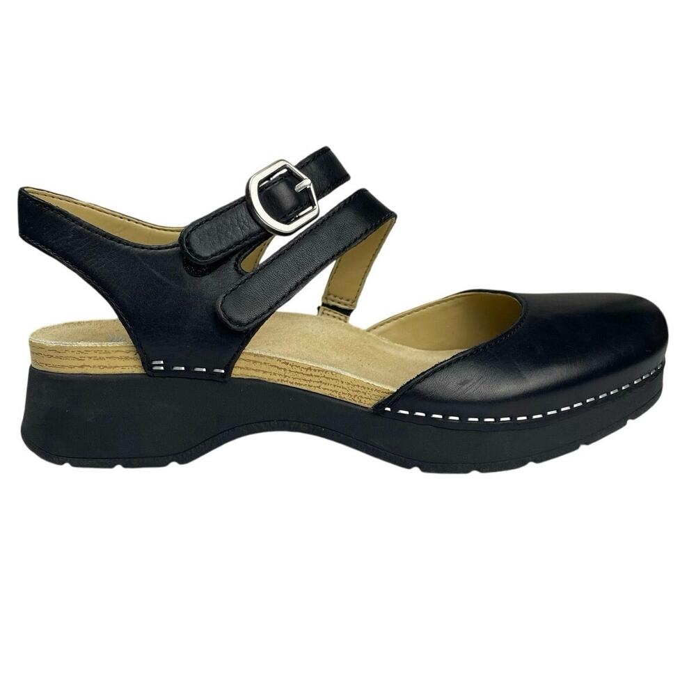 Dansko Black Leather Mary Jane Wedge Sandal